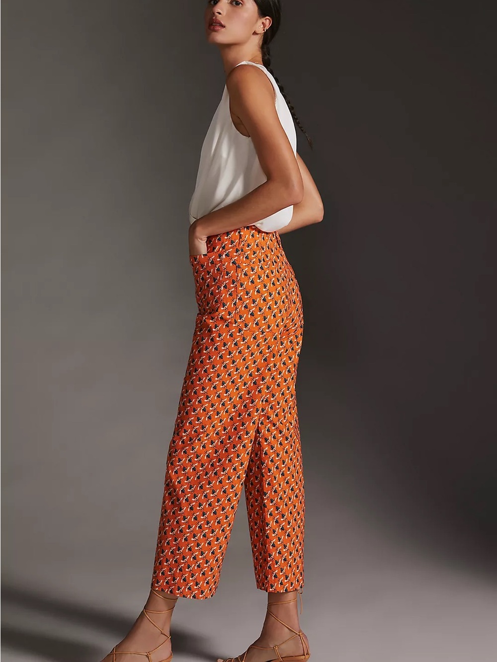 Maeve Orange Printed Wide-Leg Pant - Size 14 - Picture 2 of 7